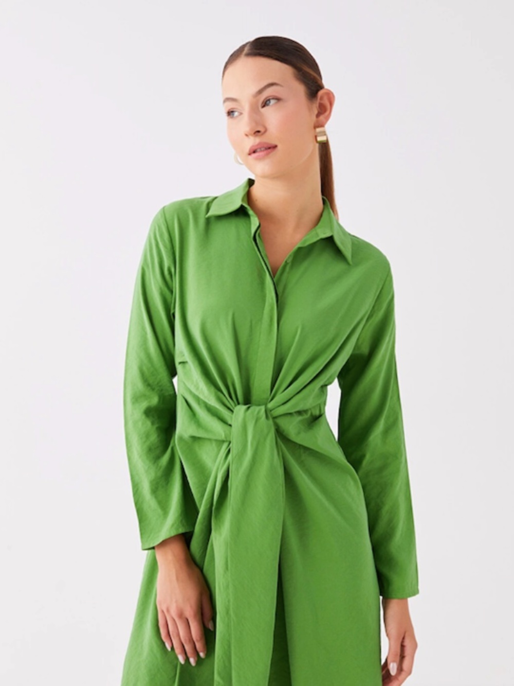 NWT Mango Green Tie Waist Shirt Dress Women’s Size 2 Long Sleeve Career